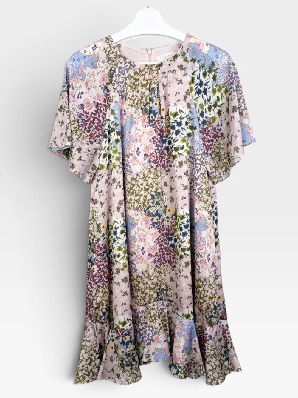 Ted Baker London Patchwork Floral Ruffle Hem Mini Dress